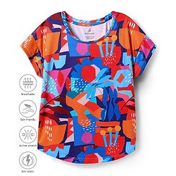Pine Active Knit Half Sleeves Printed T-Shirt - Blue & Red