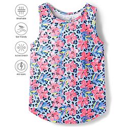 Pine Active Knit Sleeveless Tank T-Shirt with Floral Print - Light Blue