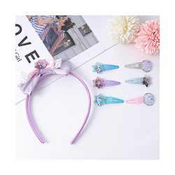 Pine Kids Disney Hair Accessories Combo Sets with Bow Applique & Disney Princes Print Free Size - Multicolor