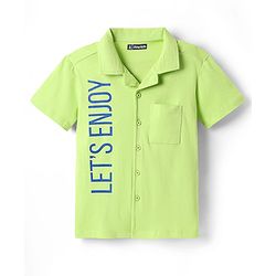 Pine Kids Cotton Knit Half Sleeves Shirt with Beach Theme Print - Light Green