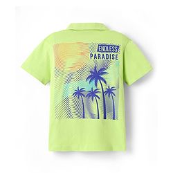 Pine Kids Cotton Knit Half Sleeves Shirt with Beach Theme Print - Light Green