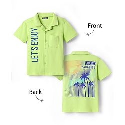 Pine Kids Cotton Knit Half Sleeves Shirt with Beach Theme Print - Light Green