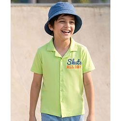 Pine Kids Cotton Knit Half Sleeves Shirt with New York City Print - Light Green