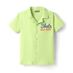 Pine Kids Cotton Knit Half Sleeves Shirt with New York City Print - Light Green