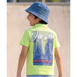 Pine Kids Cotton Knit Half Sleeves Shirt with New York City Print - Light Green