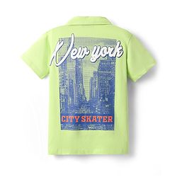 Pine Kids Cotton Knit Half Sleeves Shirt with New York City Print - Light Green