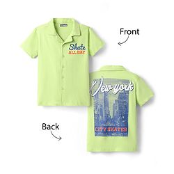 Pine Kids Cotton Knit Half Sleeves Shirt with New York City Print - Light Green
