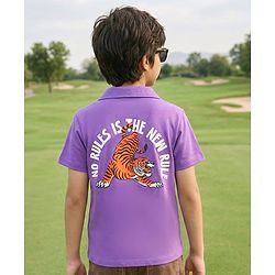 Pine Kids Cotton Knit Half Sleeves Shirt With Tiger Print - Violet