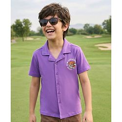 Pine Kids Cotton Knit Half Sleeves Shirt With Tiger Print - Violet