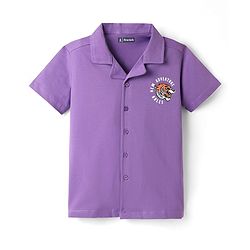 Pine Kids Cotton Knit Half Sleeves Shirt With Tiger Print - Violet