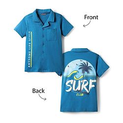 Pine Kids Cotton Knit Half Sleeves Shirt with Text Print - Blue