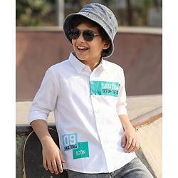 Pine Kids Cotton Woven Full Sleeves Printed Shirt - White