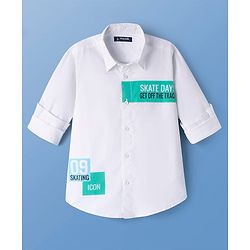 Pine Kids Cotton Woven Full Sleeves Printed Shirt - White