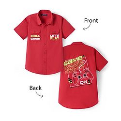 Pine Kids Cotton Woven Half Sleeves  Shirt With Game On Print - Red