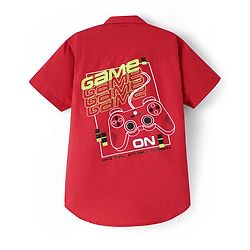 Pine Kids Cotton Woven Half Sleeves  Shirt With Game On Print - Red