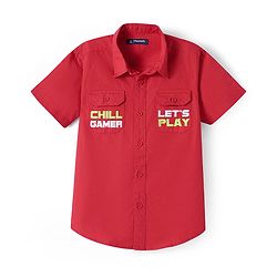 Pine Kids Cotton Woven Half Sleeves  Shirt With Game On Print - Red