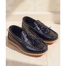 Pine Kids Textured Slip On Loafers - Black