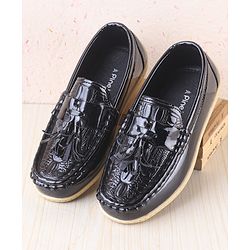 Pine Kids Textured Slip On Loafers - Black