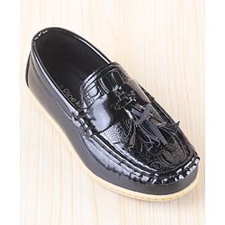 Pine Kids Textured Slip On Loafers - Black