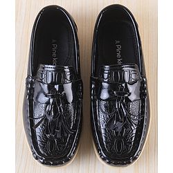 Pine Kids Textured Slip On Loafers - Black