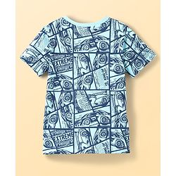 Pine Kids Single Jersey Knit Half Sleeves Co-Ords Shorts Night Suit With Extreme Sport Theme Text Print- Blue
