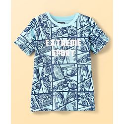Pine Kids Single Jersey Knit Half Sleeves Co-Ords Shorts Night Suit With Extreme Sport Theme Text Print- Blue