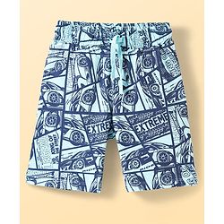 Pine Kids Single Jersey Knit Half Sleeves Co-Ords Shorts Night Suit With Extreme Sport Theme Text Print- Blue