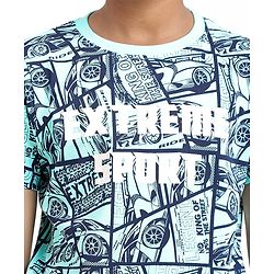 Pine Kids Single Jersey Knit Half Sleeves Co-Ords Shorts Night Suit With Extreme Sport Theme Text Print- Blue