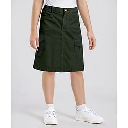 Pine Kids Cotton Woven Mid Calf Solid Skirt - Dark Olive Green