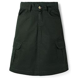 Pine Kids Cotton Woven Mid Calf Solid Skirt - Dark Olive Green