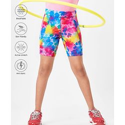 Pine Active Knit Knee Length Super Stretch Cycling Printed Shorts  - Light Blue & Pink