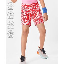 Pine Active Super Stretch Knee Length Cycling Shorts With Abstract Print - Red