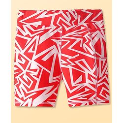 Pine Active Super Stretch Knee Length Cycling Shorts With Abstract Print - Red