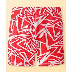 Pine Active Super Stretch Knee Length Cycling Shorts With Abstract Print - Red