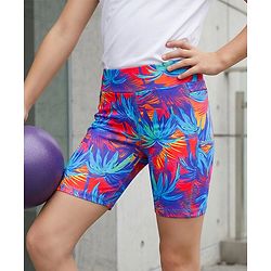 Pine Active Super Stretch Knee Length Cycling Shorts With Tropical Print - Blue