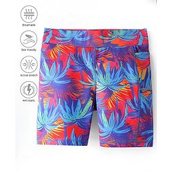 Pine Active Super Stretch Knee Length Cycling Shorts With Tropical Print - Blue