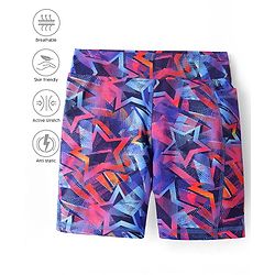 Pine Active Super Stretch Knee Length Cycling Shorts With Star Print - Pink & Blue