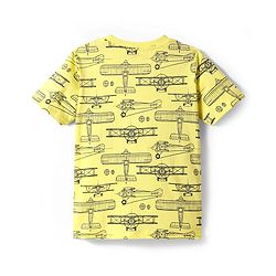 Pine Kids Single Jersey Knit Half Sleeves Shorts Nightsuit With Airplane Print - Lemon Yellow
