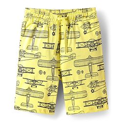 Pine Kids Single Jersey Knit Half Sleeves Shorts Nightsuit With Airplane Print - Lemon Yellow