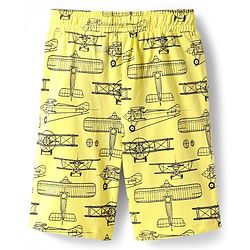 Pine Kids Single Jersey Knit Half Sleeves Shorts Nightsuit With Airplane Print - Lemon Yellow