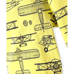 Pine Kids Single Jersey Knit Half Sleeves Shorts Nightsuit With Airplane Print - Lemon Yellow