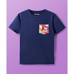 Pine Kids Single Jersey Knit Half Sleeves Shorts Nightsuit With Sport Theme Text Print - Navy Blue