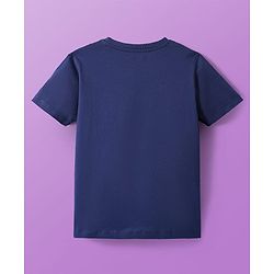 Pine Kids Single Jersey Knit Half Sleeves Shorts Nightsuit With Sport Theme Text Print - Navy Blue