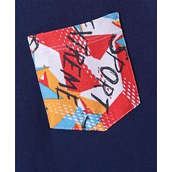Pine Kids Single Jersey Knit Half Sleeves Shorts Nightsuit With Sport Theme Text Print - Navy Blue