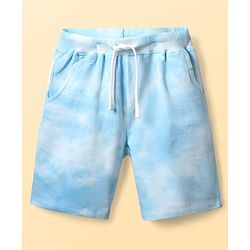 Pine Kids Marvel Single Jersey Knit Half Drop Shoulder Sleeves T-Shirt & Shorts Set With Avengers Graphics Tie & Dye Print & Badge Detailing - Light Blue