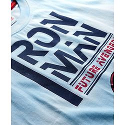 Pine Kids Marvel Single Jersey Knit Half Drop Shoulder Sleeves T-Shirt & Shorts Set With Avengers Graphics Tie & Dye Print & Badge Detailing - Light Blue