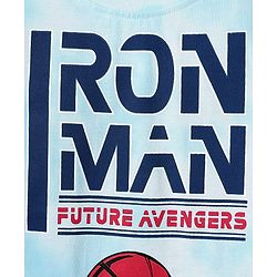 Pine Kids Marvel Single Jersey Knit Half Drop Shoulder Sleeves T-Shirt & Shorts Set With Avengers Graphics Tie & Dye Print & Badge Detailing - Light Blue