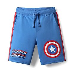 Pine Kids Marvel 100% Cotton Knee Length Shorts With Avengers Captain America Graphics & Tape Detailing - Blue