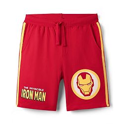 Pine Kids Marvel 100% Cotton Knee Length Shorts With Avengers Iron Man Graphics & Tape Detailing - Red