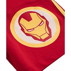 Pine Kids Marvel 100% Cotton Knee Length Shorts With Avengers Iron Man Graphics & Tape Detailing - Red